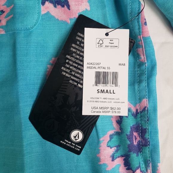 NWT Volcom Blue Metal Petals Button Down Shirt - Picture 6 of 6